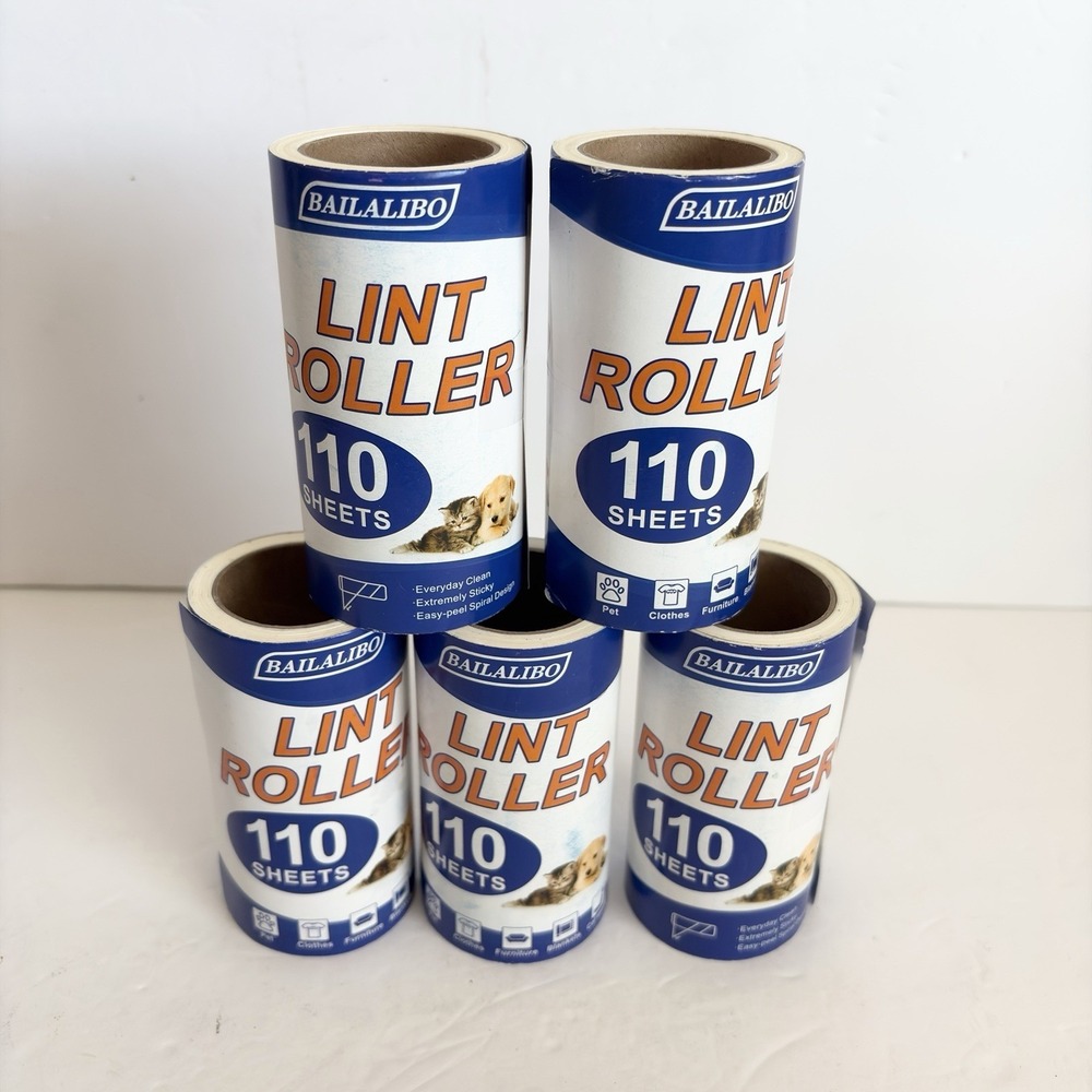 5 Bailalibo Lint Roller Refill 110 Sheets Per Roll Pet Hair Remover NO HANDLE